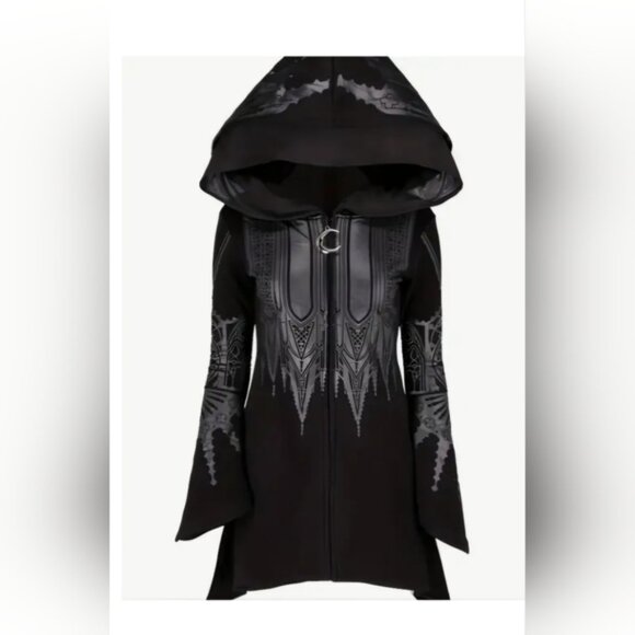 Tops - Black Hooded Womens Jacket with Silver Accents Ptp 23 32 Long